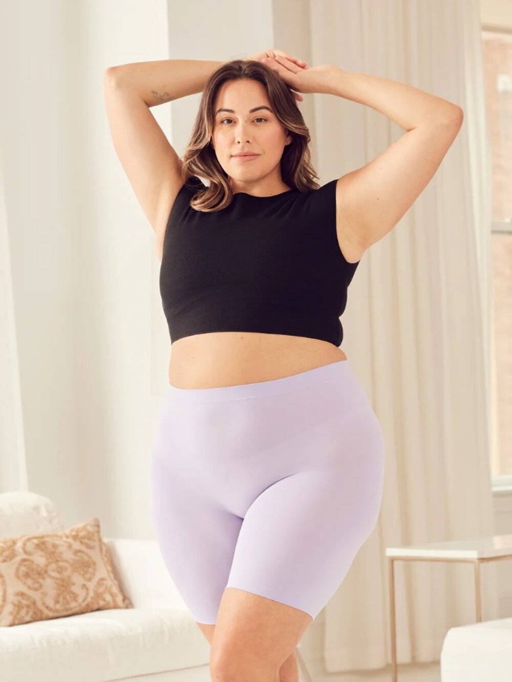 NEW The Thigh Society The WhispAir Cooling Anti-Chafe Slip Short Lilac 9" L/XL